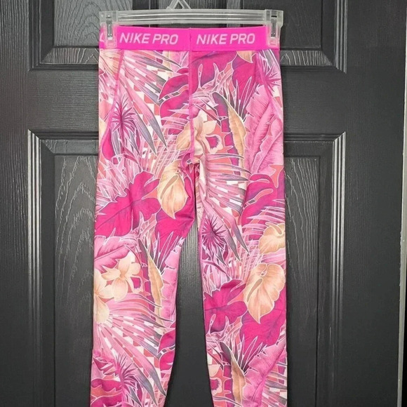 Nike Pro DRI-FIT Capri Leggings Girls SZ Large High Rise Tropical Print - Picture 2 of 10